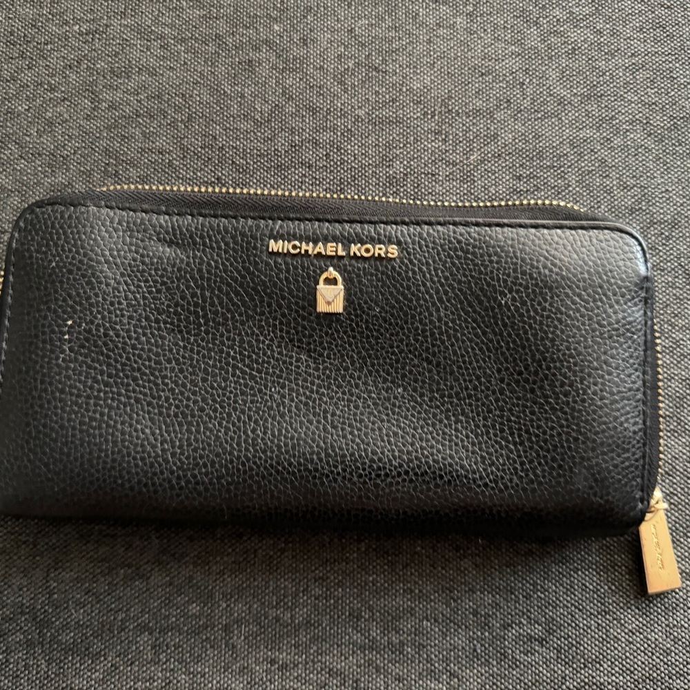 Michael Kors Black Textured Wallet with Gold Accents